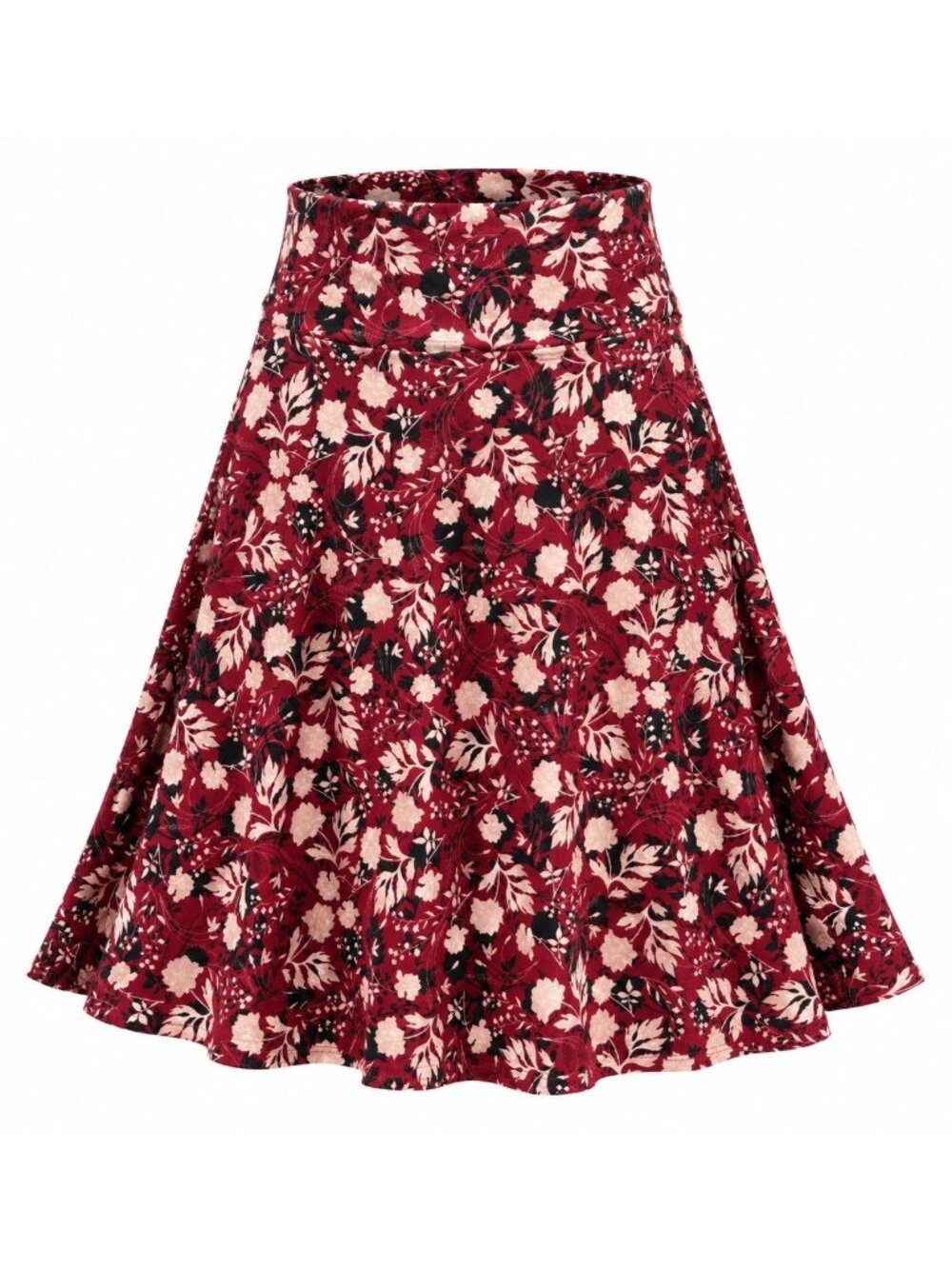 LuLaRoe Medium Wine Floral Azure Skirt Fold Over Waist Rayon Stretch A Line Boho